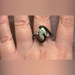 Charmed Aroma-Large&Unique Sterling Silver 925 Plated W/Black Gold and Opal Ring